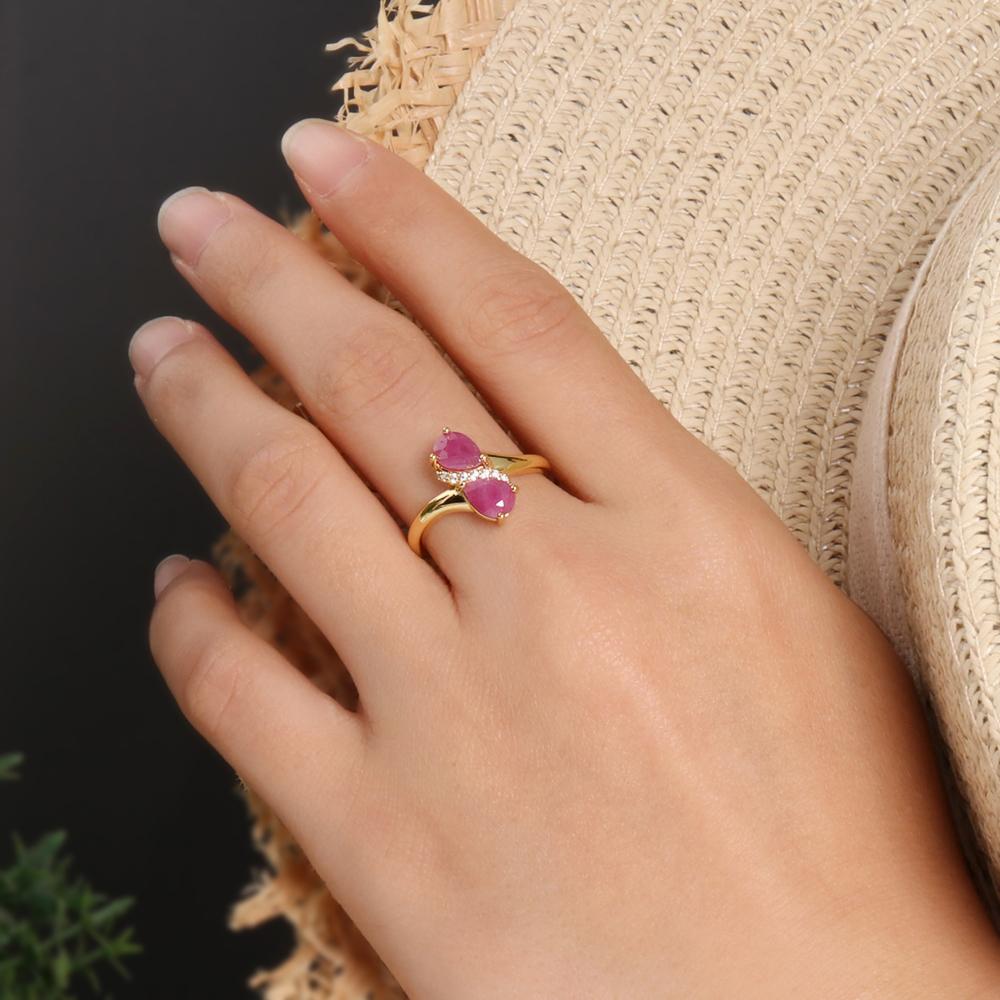 Inel cu Piatră Prețioasă Rubin Natural Umplut Aur Galben 18K Argint 925 Bijuterii de Modă de Lux Ușor pentru Femei Fete Cadou de Ziua de Naștere