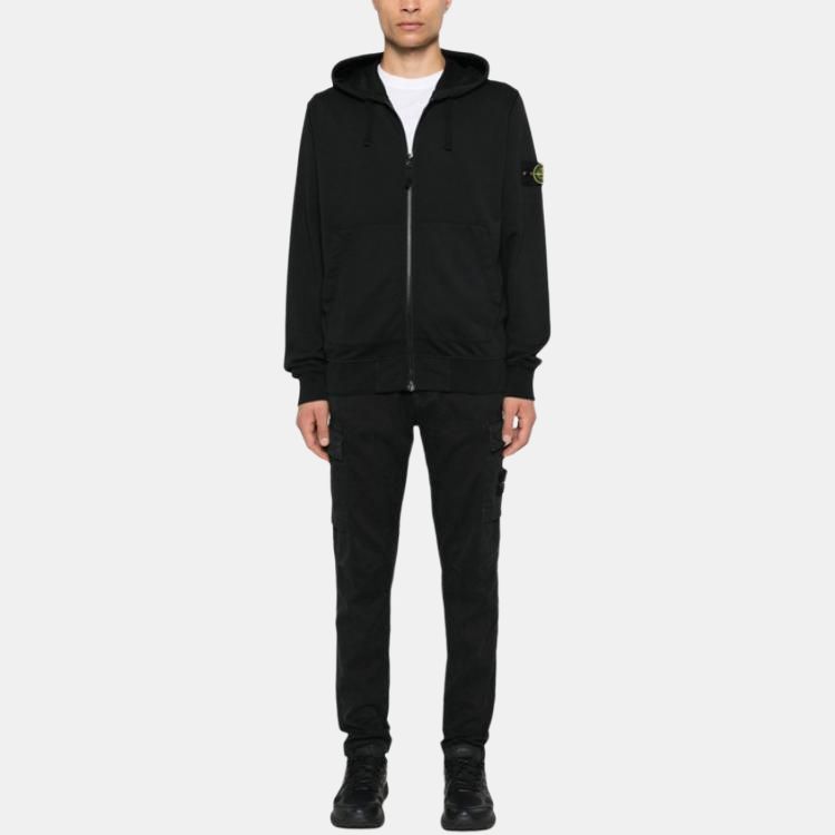 STONE ISLAND Solid Color Logo Hooded Zip Long Sleeve Sweatshirt Men Sweatshirt Black K1S156100042-S0051-V0029