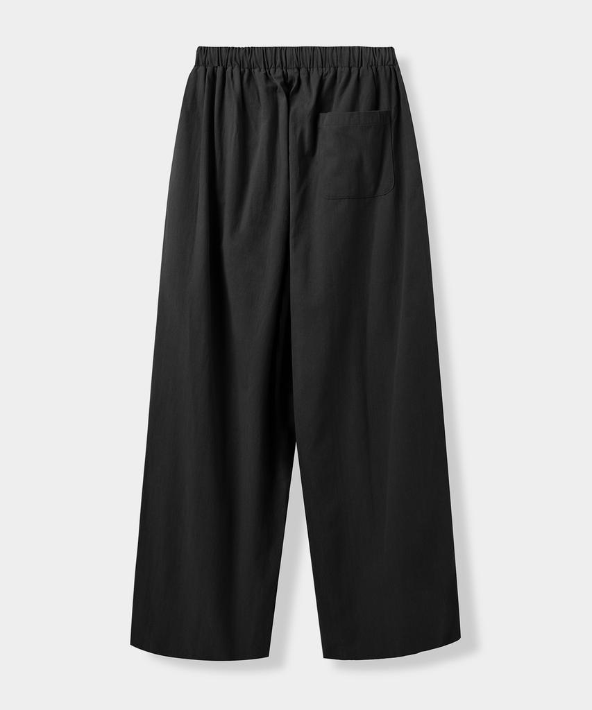 Yujen Double-Pleat Wide Cotton Elastic Waist Pants_Black