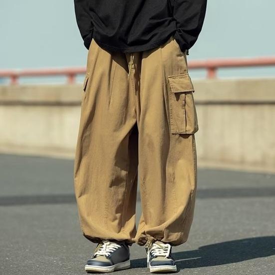 Men Cargo Pants Oversized Solid Color Vintage Style Corduroy High Street Style Straight Wide Leg Multi Pockets Streetwear Outdoor Travel Trousers