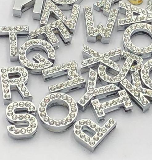 100pcs English Alphabet Gem Letters DIY Full Rhinestone Slide Letters " A-M Can Choose Each Letter " Fit for Keychains Bracelet