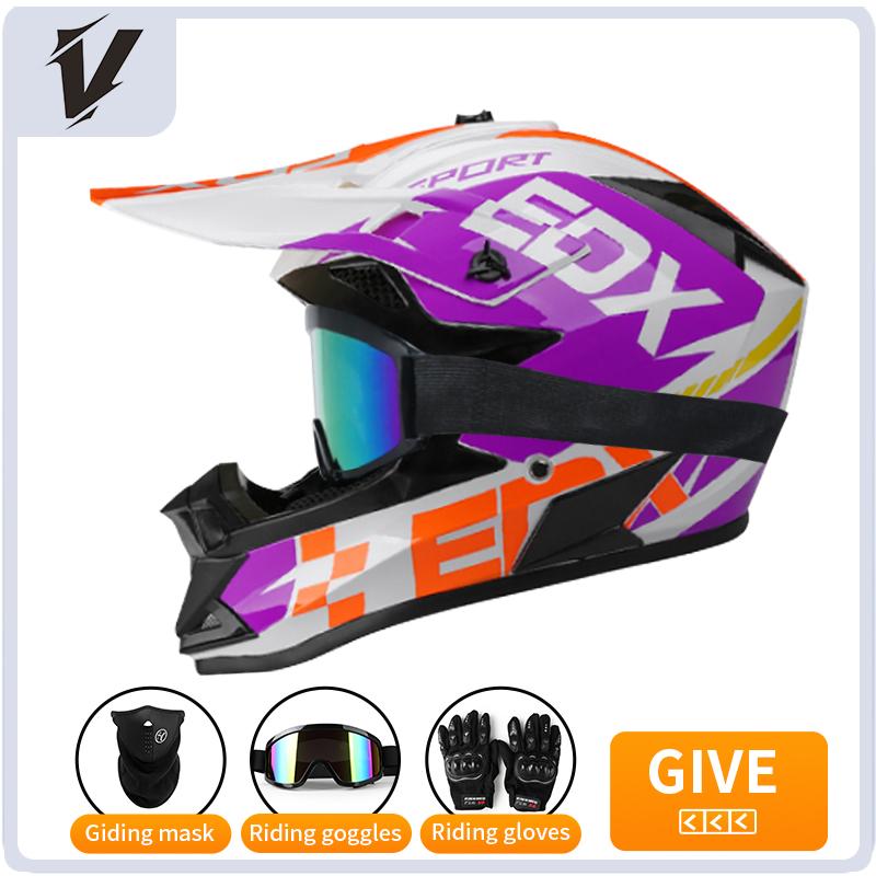 VGV Off-road motorcycle helmet for men, women, adults and children DOT certified Bluetooth-equipped three-piece set with gifts