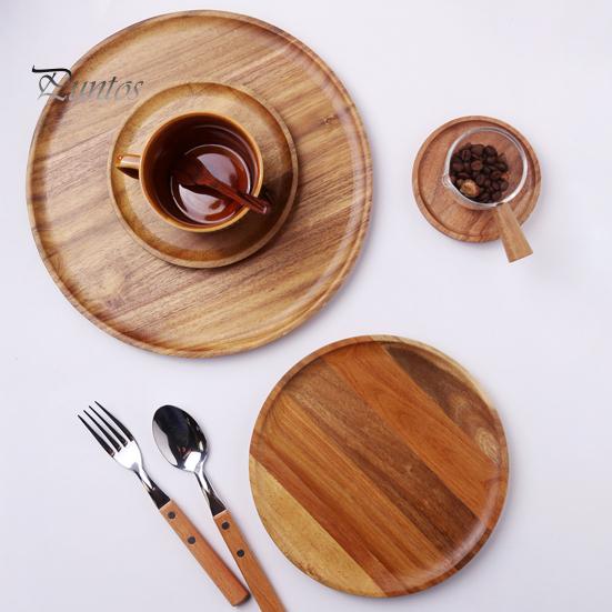 Wooden Cake Platter & Fruit Tray Circular Decorative Coffee Table Tray with Raised Edges Kitchen Serving Platter for Parties