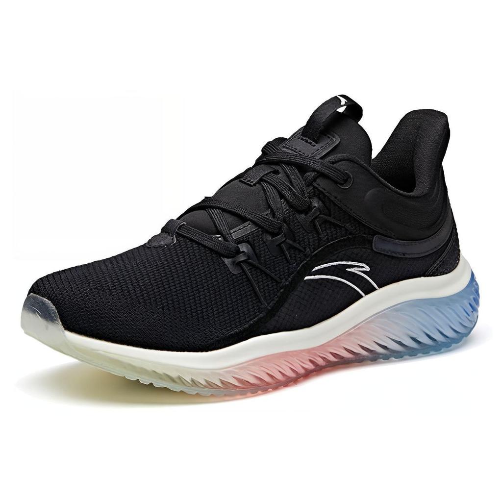 Anta Mesh Elastic Rubber Non-Slip Shock Absorbing Lightweight Breathable Low-Top Running Shoes Women Sneaker Black White 12945501-1