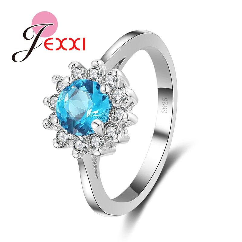 Sea Blue Round Rhinestone Rings For Women 925 Sterling Silver Anniversary Ring Jewelry Best Gift For Wedding Anel