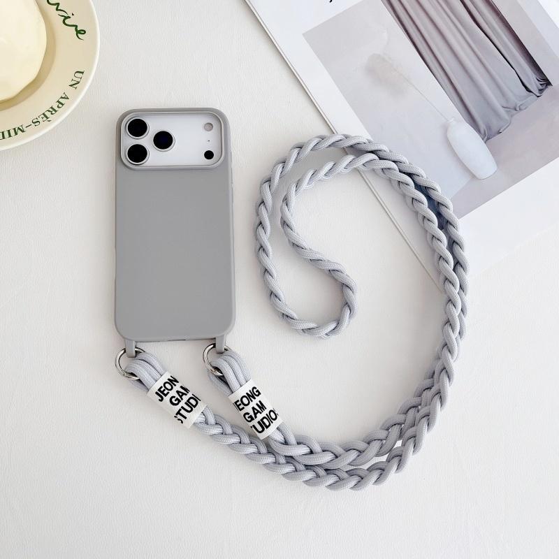 Solid Braid Lanyard Case For iPhone 17 Pro Max 16 16E 15 Plus 11 12 13 14 Fashion Crossbody Cord Strap Soft Silicon Cover