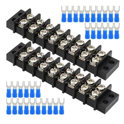 2Pieces Double Row Screw Terminal Block 20-30A  200v-450v with Insulated Forks Connectors For Electrical Projects