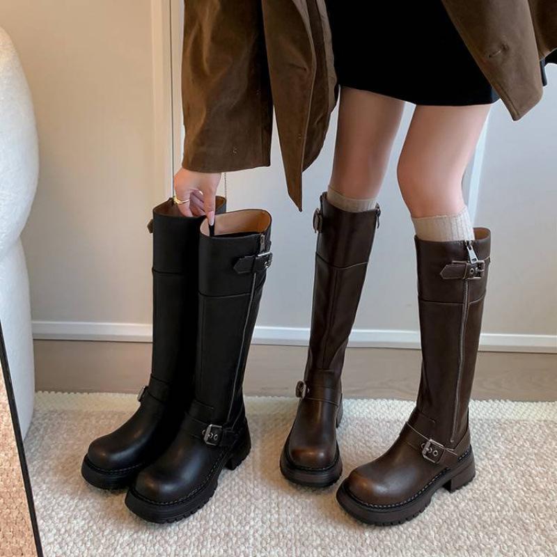Autumn and winter women's leather boots versatile thick-soled non-slip leather Martin boots new sleeve round head cowhide high boots women