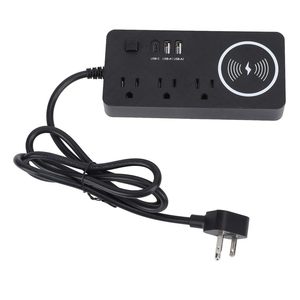 7 in 1 Power Strip 3 AC Sockets 3 USB Ports 1 Wireless Charger Smart Power Strip with 110cm Cable