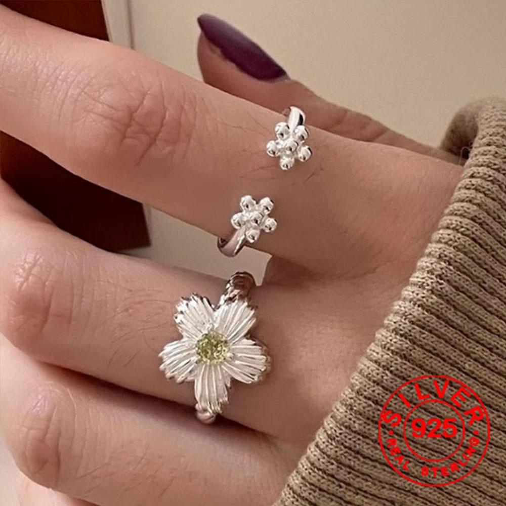 BF CLUB Silver Color Rings for Women Simple Geometric Handmade Irregular Shinning Flower Ring Allergy For Birthday Party Gift