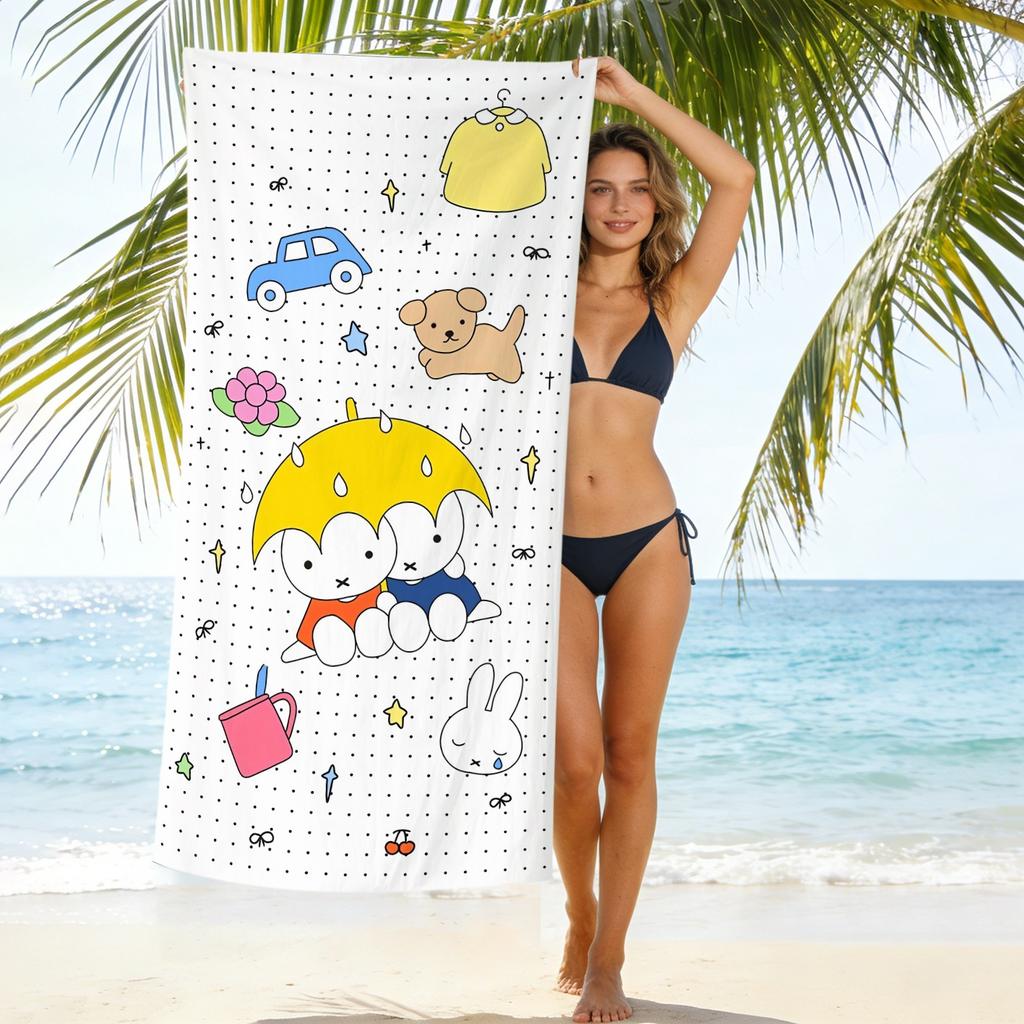 New Cute Rabbit Printed Microfiber Beach Towel Quick Dry Soft Bath Towel For Kids