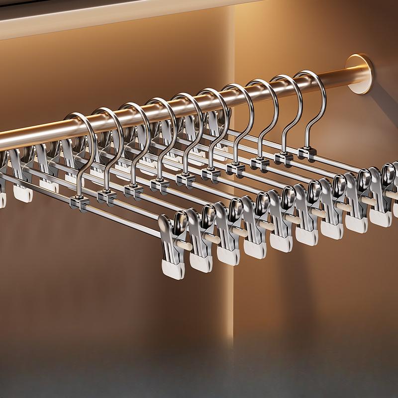 

Домашняя бесшовная вешалка для брюк с зажимами, регулируемая вешалка для брюк, нескользящая подвесная стойка, зажим для юбок из нержавеющей стали, зажим для сушки Galvanized [5-pcs]