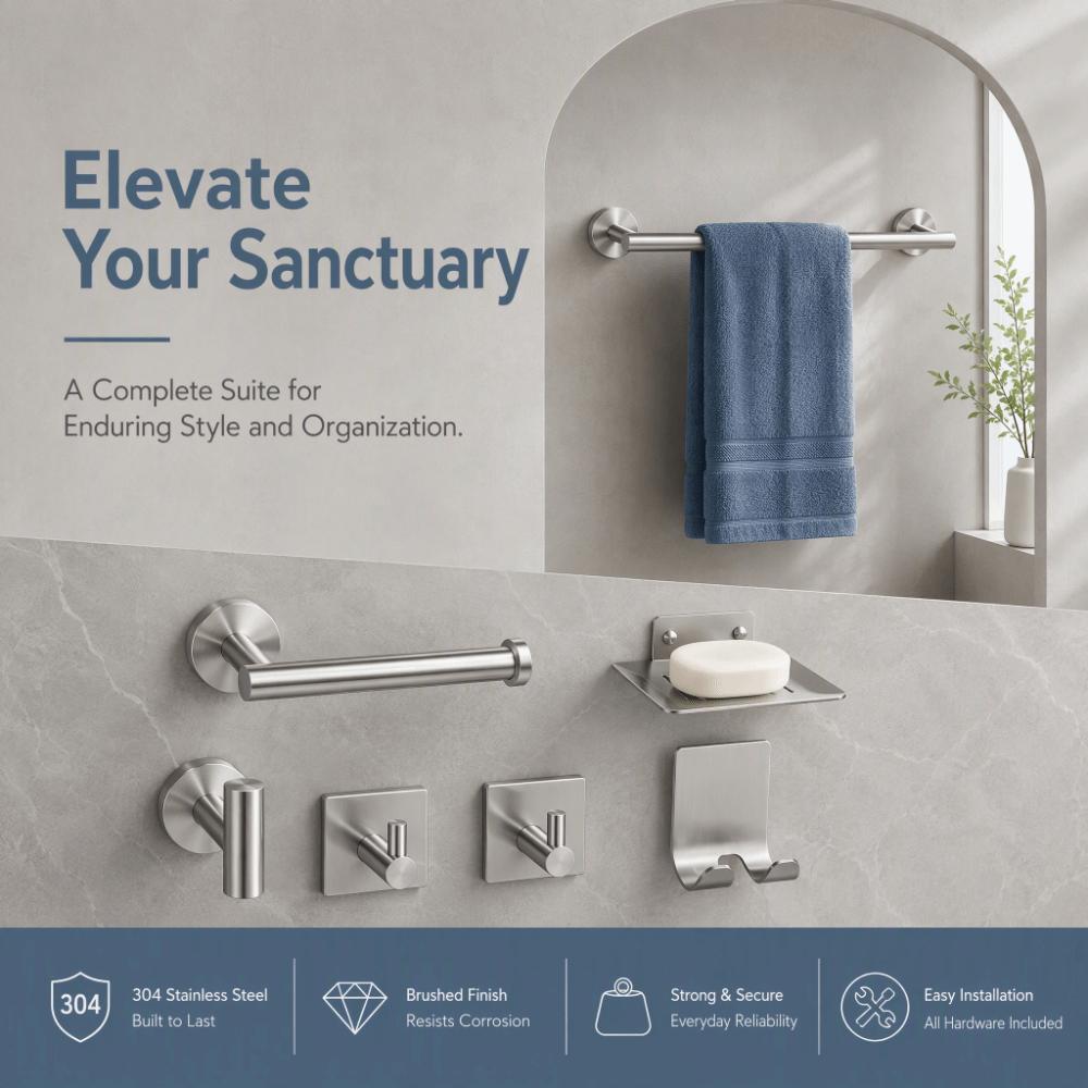 7 Piece SUS304 Stainless Steel Bathroom Hardware Kit Wall Mounted Towel Rack Bathroom