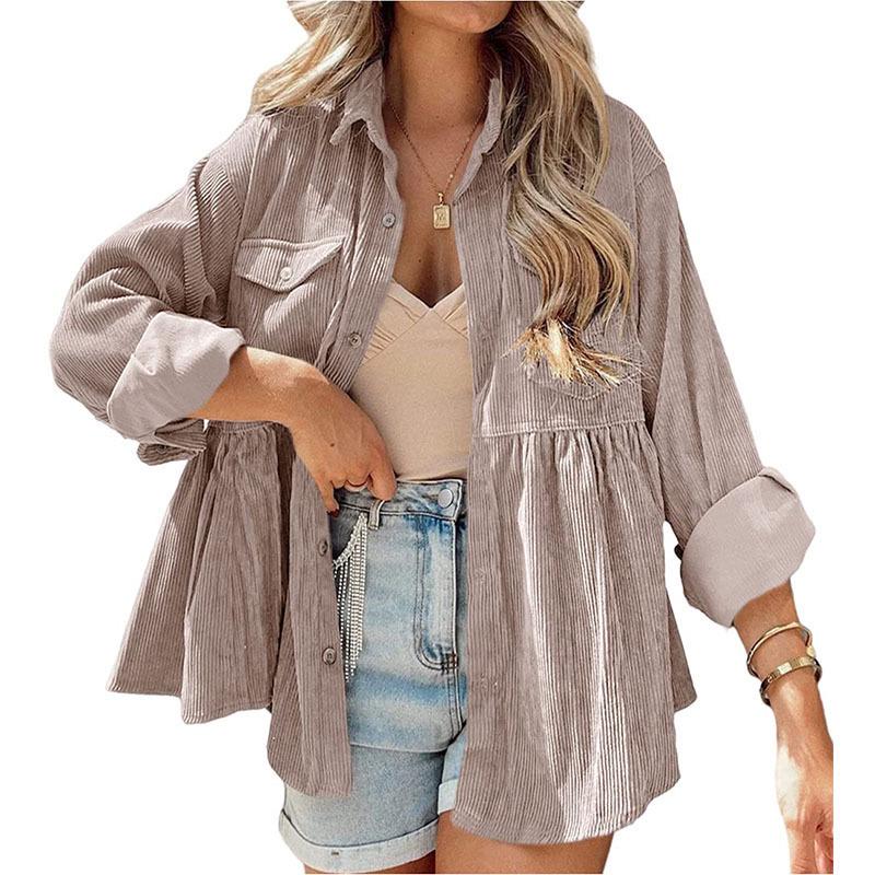 Women's Long Sleeve Ruffle Button-Up Shirt Top - Loose Fit
