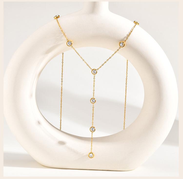 Damhjärta Zirkonia Lång Kedja Halsband, Lariat Guldpläterat Halsband, Stapel Drop Trendiga Rostfritt Stål Smycken