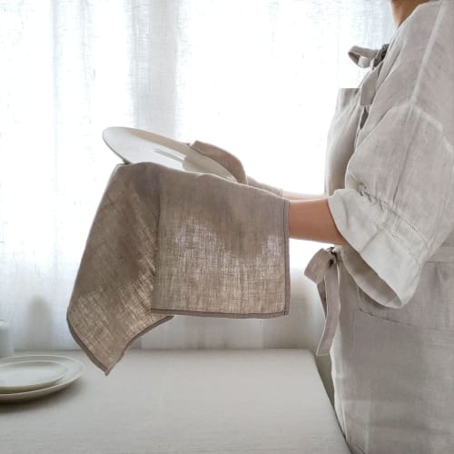 Cadeauya | Kitchen Cloths, 45x65cm, 3-Color Set, Dishcloth, 100% Linen, Quick-Drying, Absorbent, Lint-Free, with Loops, Large, Thick, Linen, Gift
