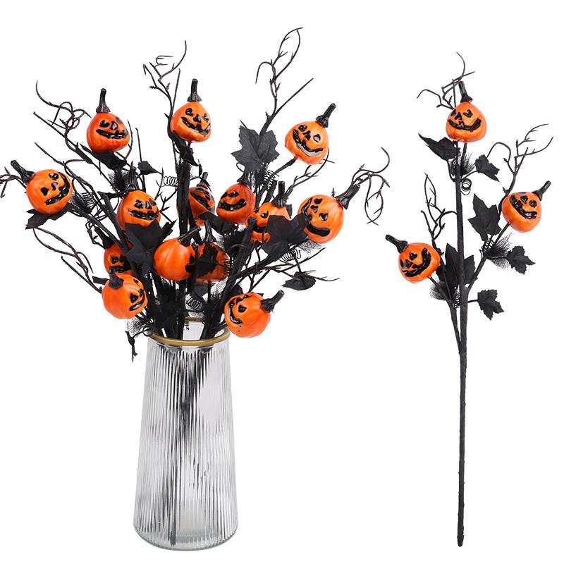 1/3/5Pcs Halloween Branches Artificial Pumpkin Maple Leaf Stem Flowers Halloween Party Decoration For Home DIY Vase Photo Props