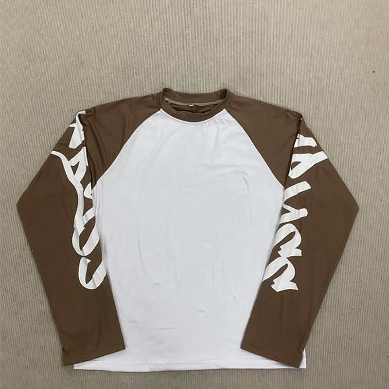 

Европейский и американский персонализированный печатный колор-блок круглый вырез длинный рукав ретро топ L