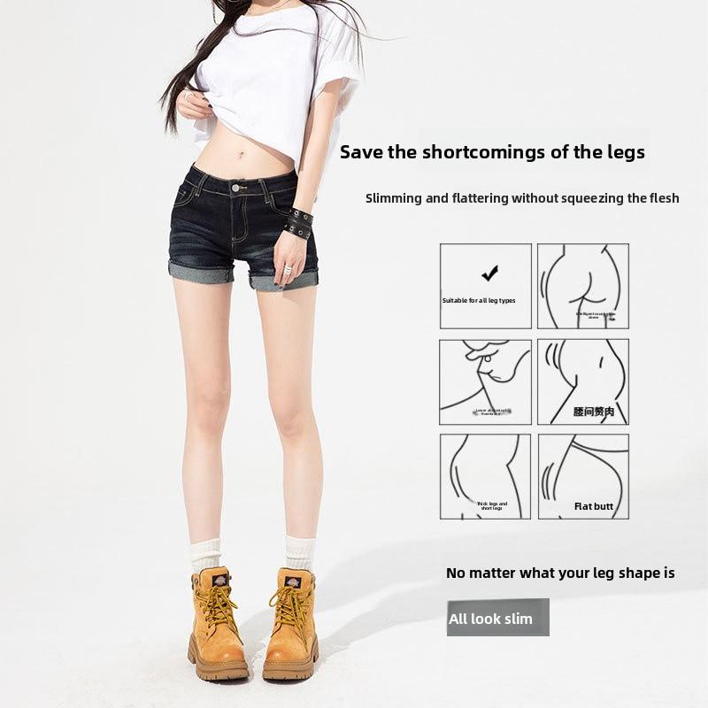 Dark Blue Versatile Distressed Denim Shorts for Women 2026 Summer New Slim Fit Thin Jeans