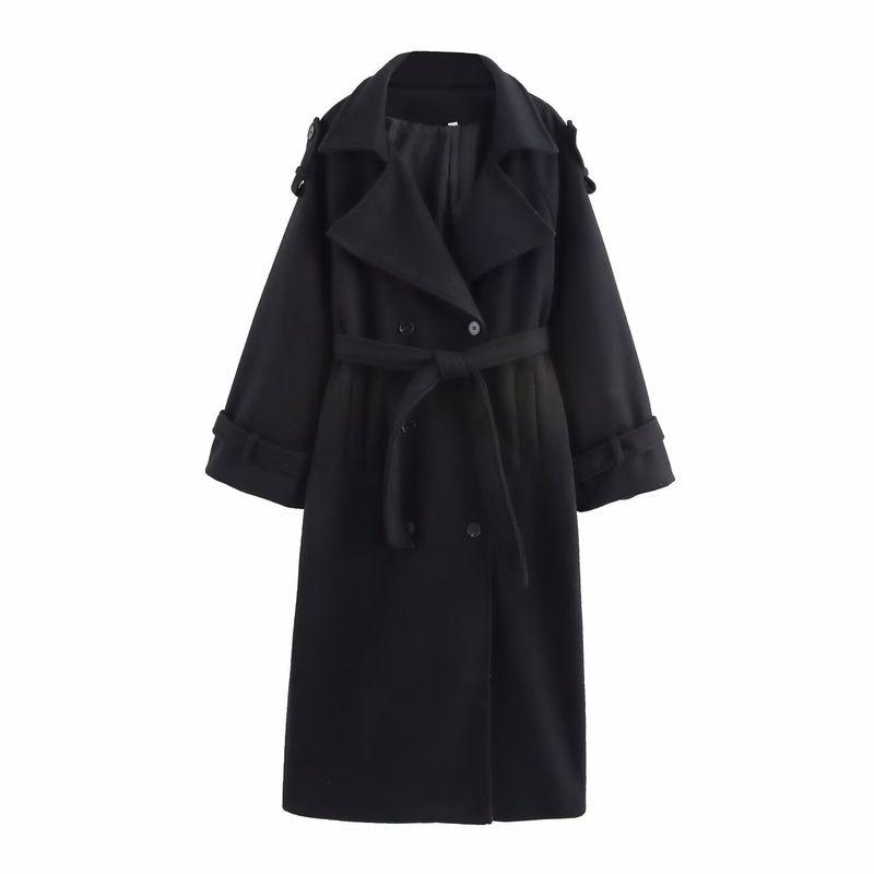 Kaslead New Arrival Women's Clothing Fashion Style Fashion Minimalist Loose with Belt Double Breasted Long Overcoat Outerwear