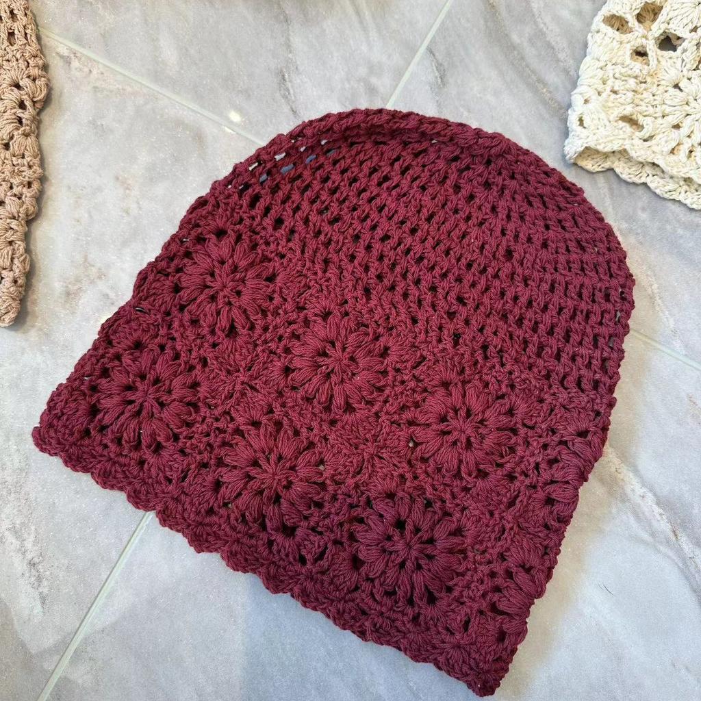 Cappello lavorato all'uncinetto con testa cava Maglia giapponese Cappellino Primavera Estate Retro Casual Turbante Moda Cappello a rete melone Cappello a pullover Traspirante