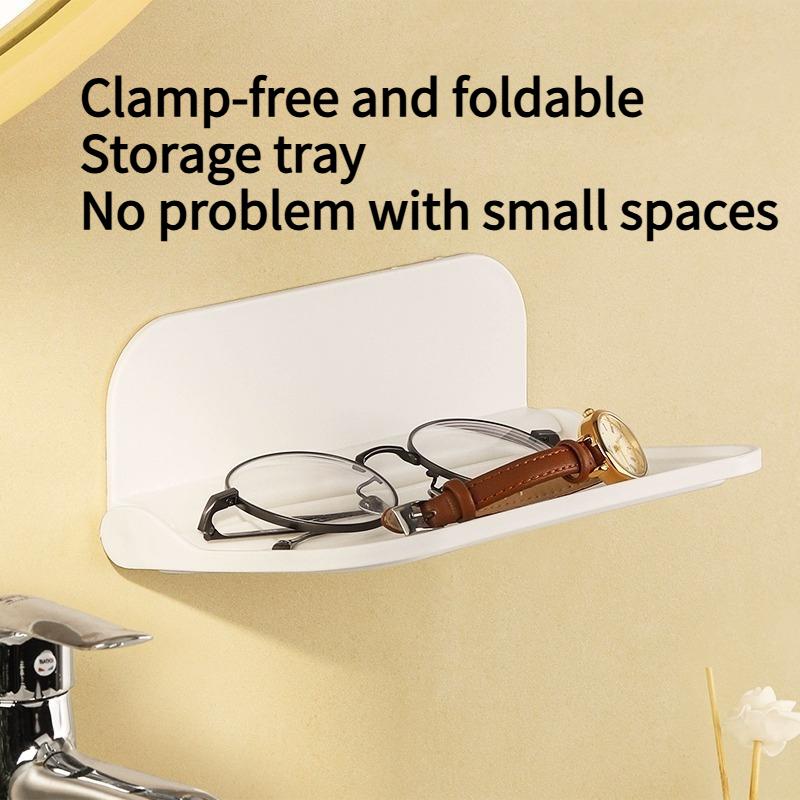1PC Storage Folding Rack Bedside Toilet Storage Mobile Phone Set-top Box No Punching Bathroom Wall Hanging