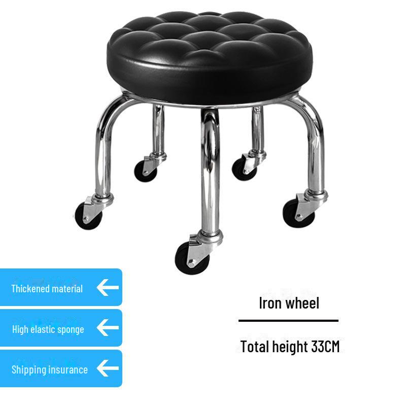 Silent Mobile Beauty Stool with Universal Wheels - Multifunctional, Low-Profile, Round Design for Home or Studio Use.