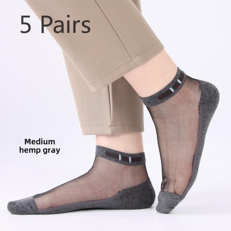 

5 пар мужских носков весна/лето тонкий простой стиль стеклянный шелк мужские носки модные хрустальные шелковые мужские носки чулки One size серый