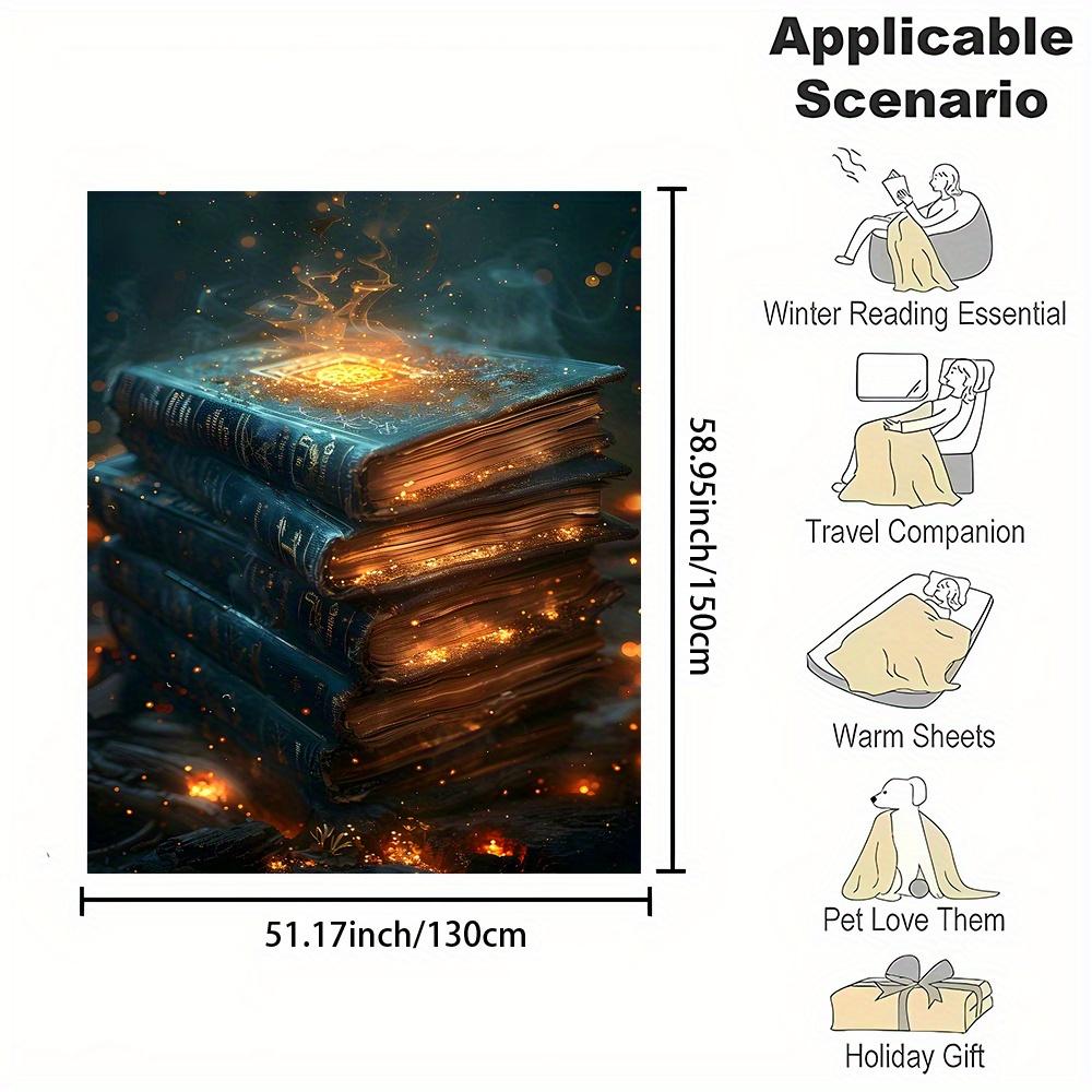 Magic Books Fantasy Art Blanket Glowing Ancient Texts With Golden Sparks And Dark Background Soft Fleece Throw For Room
