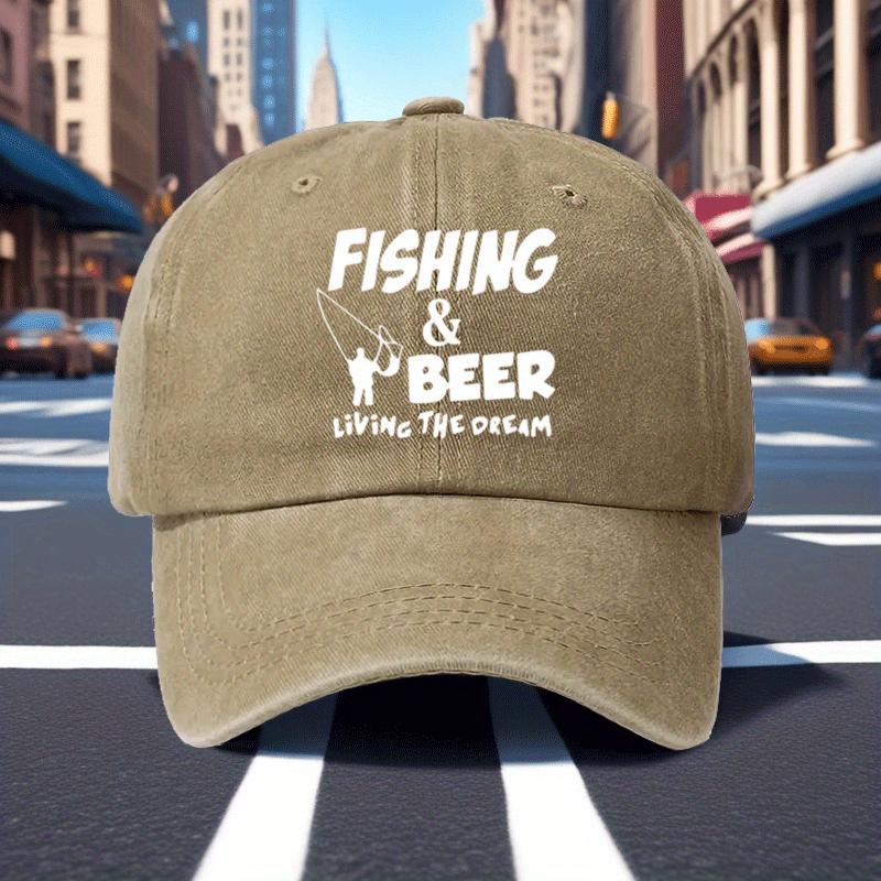 Mens Retro Baseball Cap 1pc 100 Viscose Adjustable Outdoor Hat with Fishing Beer Letter Print Living The Dream