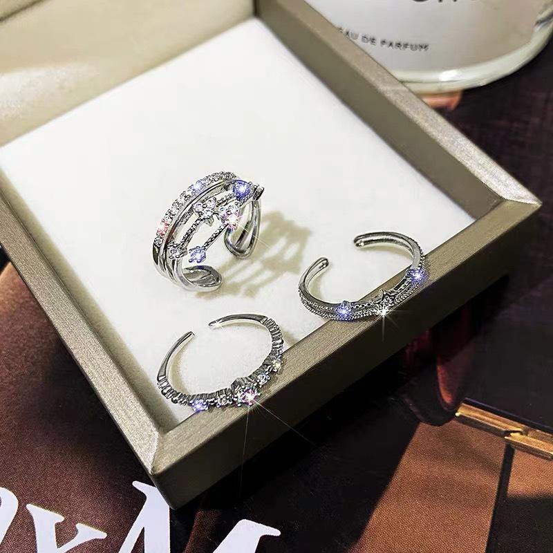 Korean High-End Zirconia Ring Set: Adjustable, Versatile, Elegant Design Open Adjustable