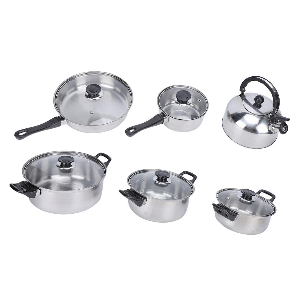Cookware Set Stainless Steel Kitchen Pots and Pans Set with Tea Kettle Glass Lids for Cooking Frying Boiling Stewing