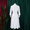 Plus Size Womens Turn Down Collar Solid Color Elegant A Line Midi Dress