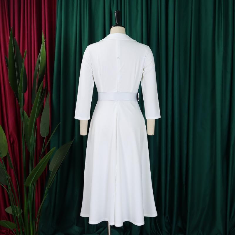 Plus Size Womens Turn Down Collar Solid Color Elegant A Line Midi Dress