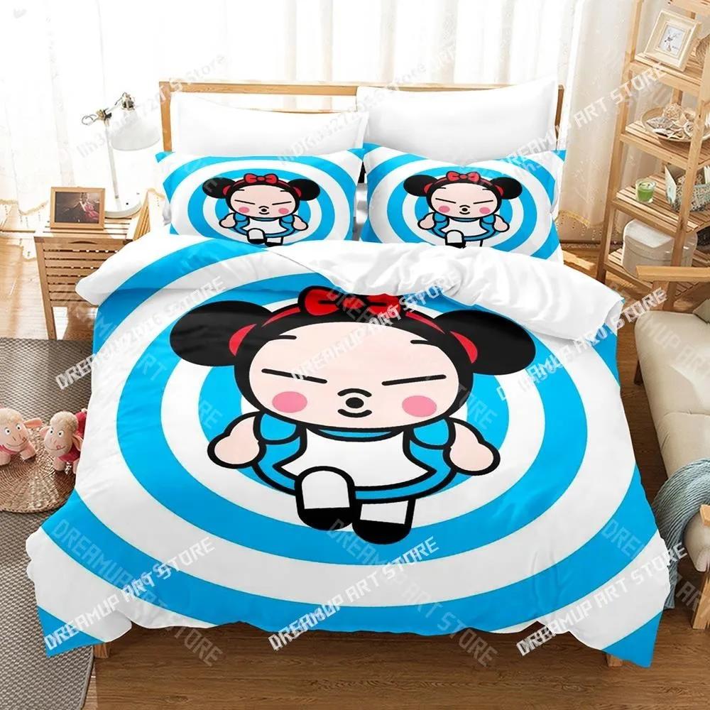 3D Print Pucca Cartoon Bedding Set Cartoon Anime Three-piece Set Adult Kid Bedroom Duvetcover Sets Kawaii Girls