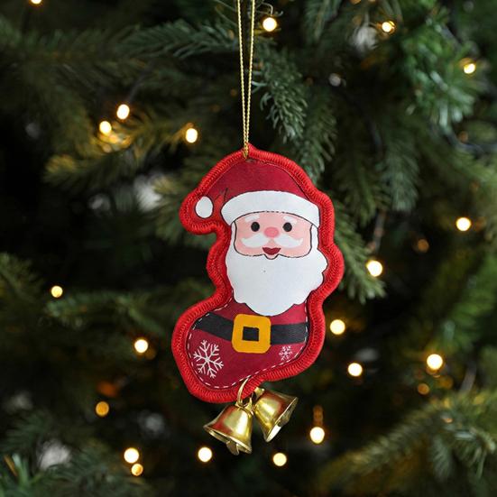Holiday Hanging Decorations Christmas Santa Gingerbread Keychain, Cute Stuffed Tree Ornament with Festive Decor Metal Bell, Fireplace