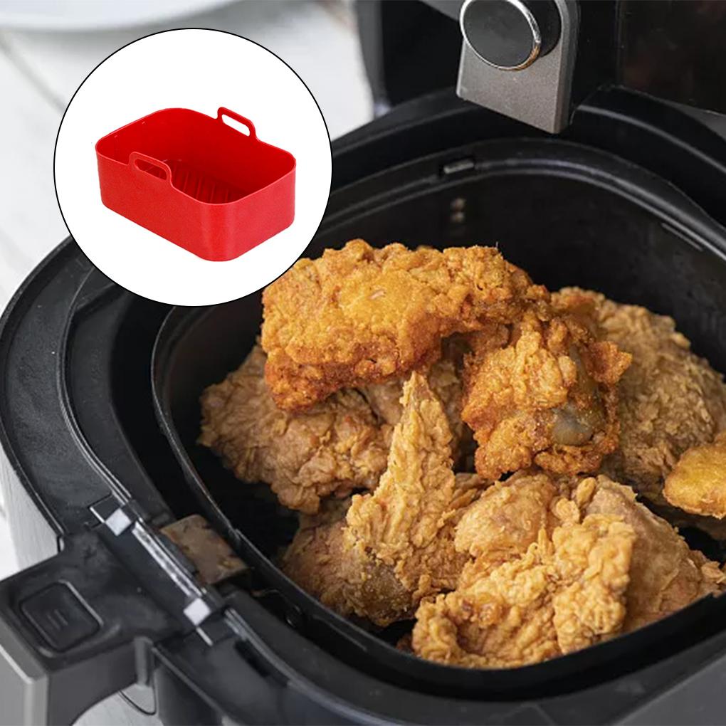 Air Fryer Cooking Tray with Handle Temperature Non-Fading Liner Reusable Silicone Basket Kitchen Cake Steak Accessories