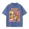 Distressed Purple Vintage Tee Funny Cat Lady My Family Portrait Cartoon Print Loose Oversized Short Sleeve Tshirt
