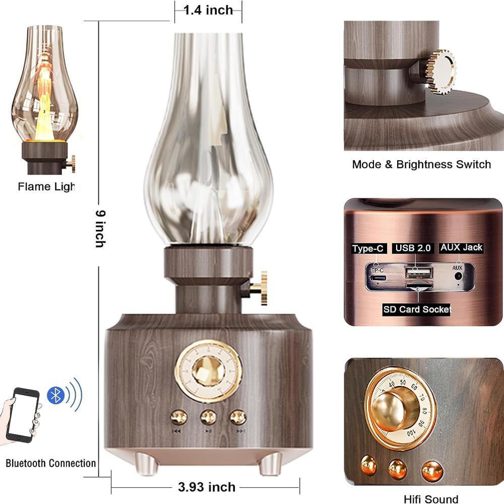 Difuzor Bluetooth retro Kerosene cu lumină LED, cutie muzicală portabilă Bluetooth, difuzor Bluetooth, bas puternic, volum mare Bluetooth 5.0