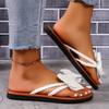 Flat-bottomed flip-flops women's summer new large-size bow beach cool slippers 43