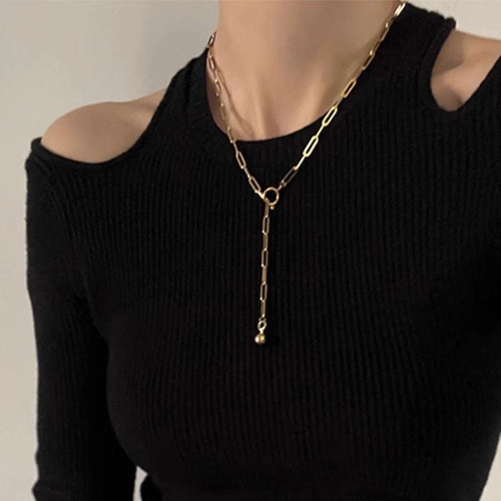 Exquisite Paperclip Necklace Gold Sweater Chain Necklace Versatile Metal Choker Necklace  Girl Gift