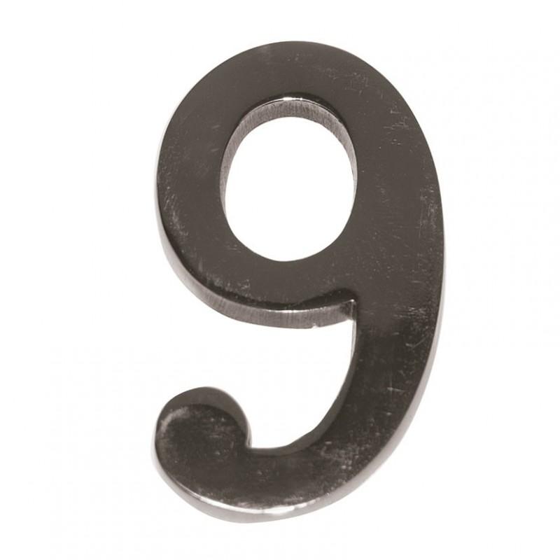 DUVER DOOR NUMBERS FROM 1 TO 9. 10cm. CHOOSE NUMBER AND FINISH. NUMBER NINE MATT NICKEL FINISH
