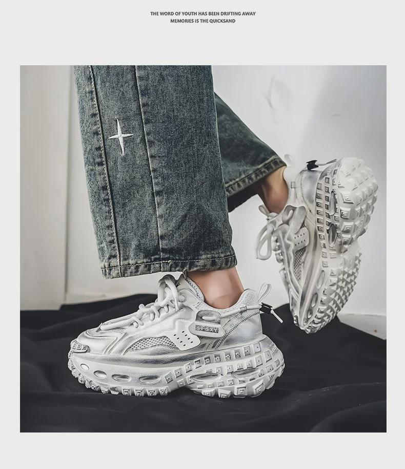 Putian Men's Trendy Summer Breathable Height-Enhancing Dad Shoes with Tire Sole