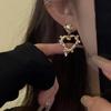 Retro Heart Pearl Tassel Earrings: Geometric Fashion Studs for Women