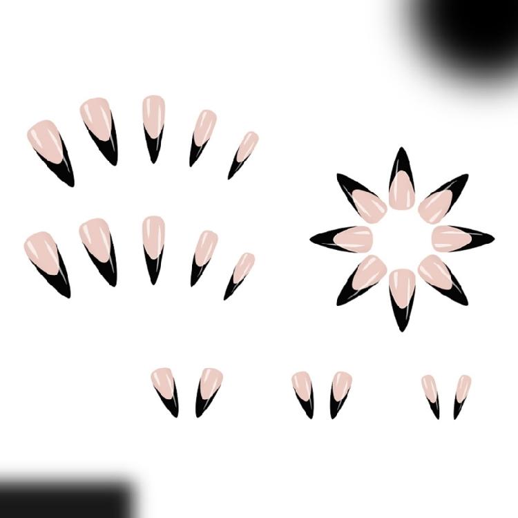 Trendy French Tip Press On Nail Matte Black Base Detailing Durability Plastic Fake Nail 24pc Complete Set Durability