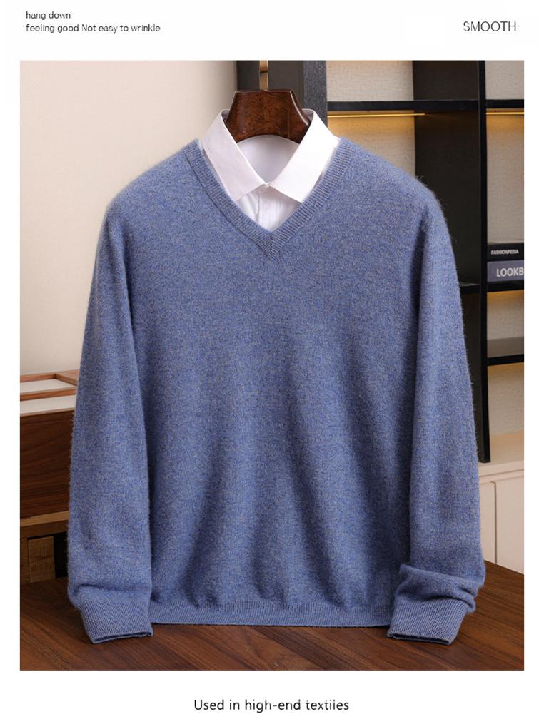 Men's V-Neck Loose Cashmere Knit Sweater - Autumn/Winter Base Layer