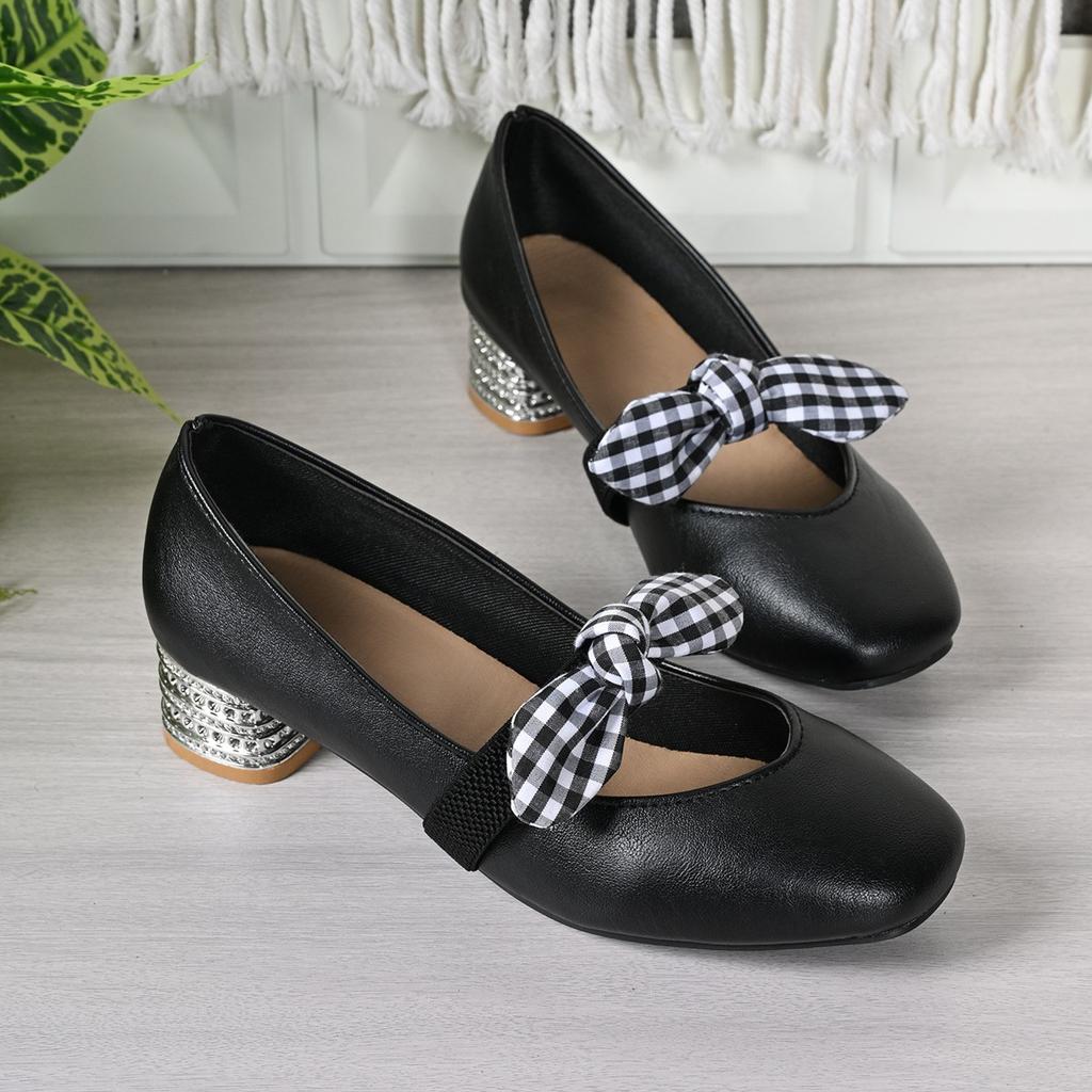 Fashion Fashionable Mary Jane women's autumn new round toe, thick heel, bow, shallow opening, not tiring to the feet, single shoe