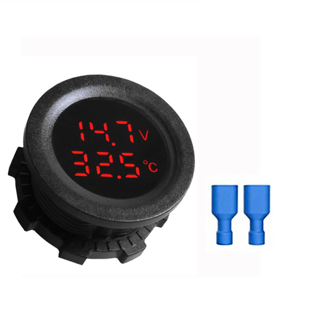 Kebidumei Car Round Temperature Voltmeter 12-24V Auto Voltage Meter Display Digital Measurement Car Motorcycle Boat Thermometer
