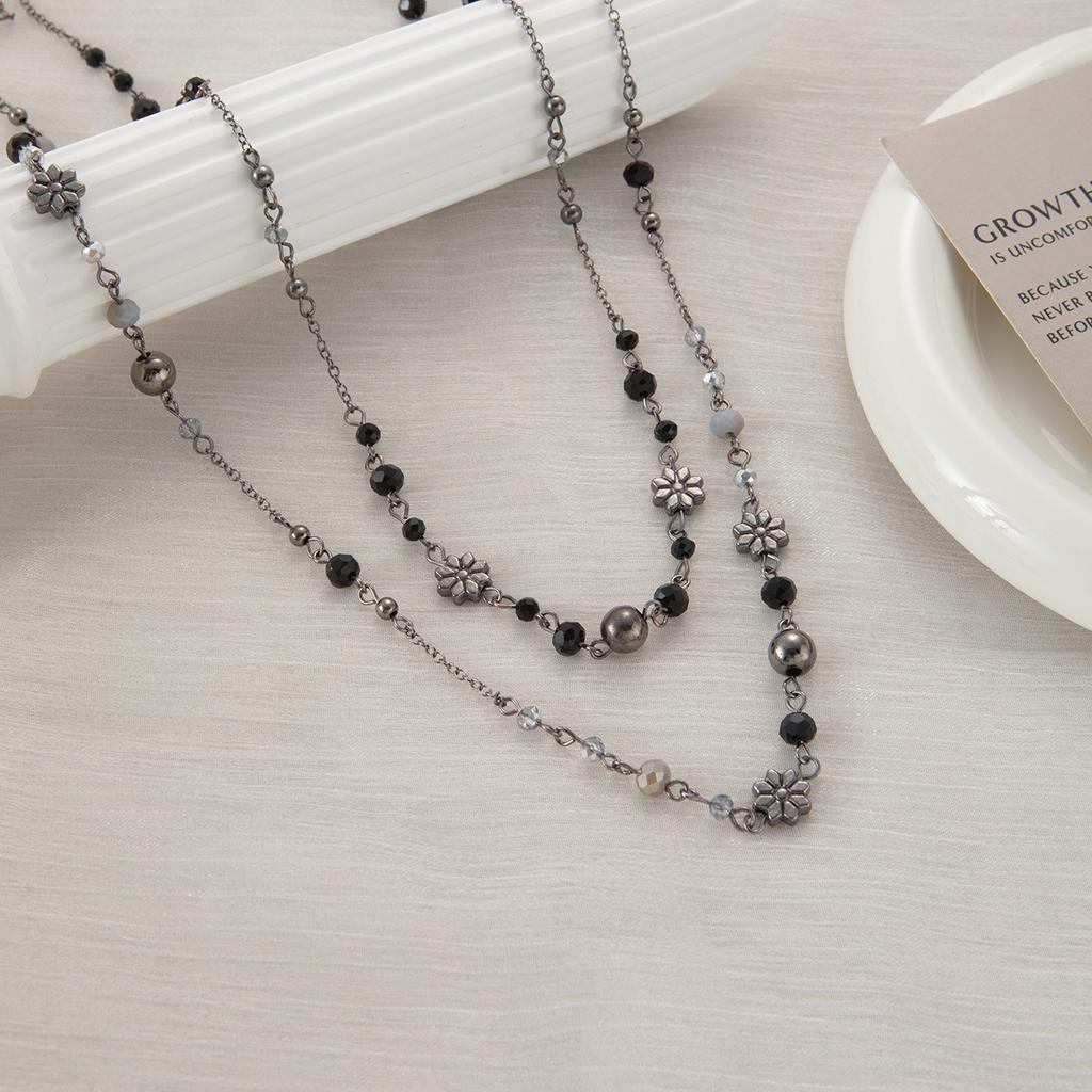 Sweet Cool Spice Bohemian Long Necklace Vintage Vintage Double Layer Flower Beaded Necklace Personality Niche Necklace