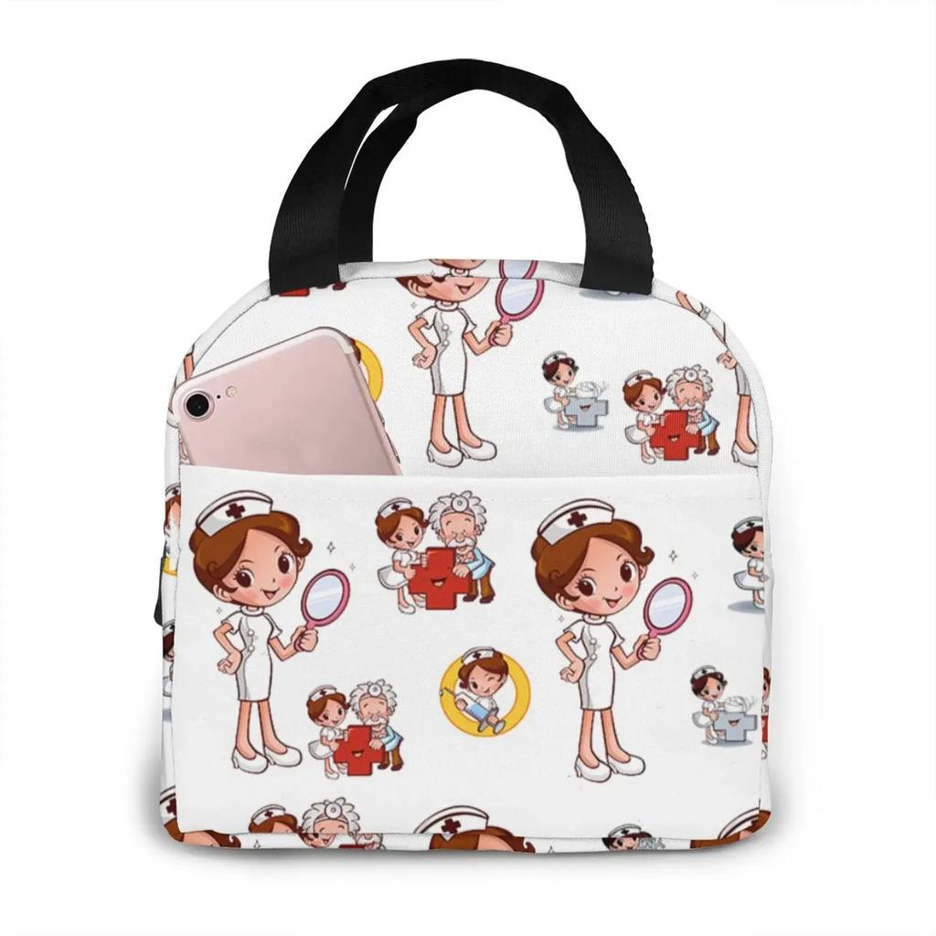 Travel Nurse Bag Insulated Lunch Bags Women Cartoon Nurse Print Food Case Cooler Warm Bento Box for Kids Lunch Box for School